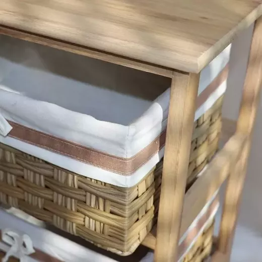 Weva Wood Storage Cabinet With 4 Baskets, Beige Color