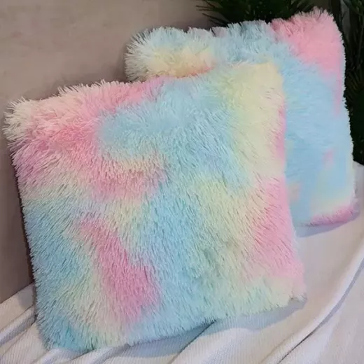 Nova Home Ombre Long Shaggy Fur Cushion Cover, 45x45 Cm , Rainbow Color