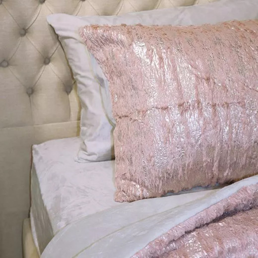 Nova Home Harlow Winter Silver Metallic Print Fur Comforter, Pink Color, Twin Size 4 Pieces
