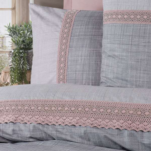 Nova Home Hazel Duvet Cover Set ,100% Cotton, Grey & Pink Color, King Size, 4 Pieces