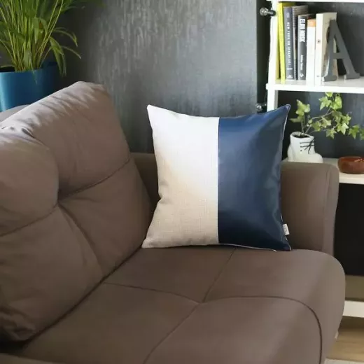 Nova Home Boho Chic Leather & Jacquard Cushion Cover, 45x45 Cm