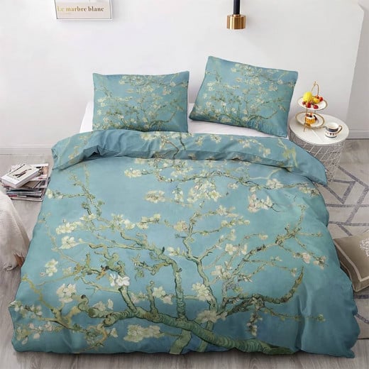 Bedding House, Duvet cover, 3 Pieces, Blue Color, King Size, Gogh Almond Blossom Design