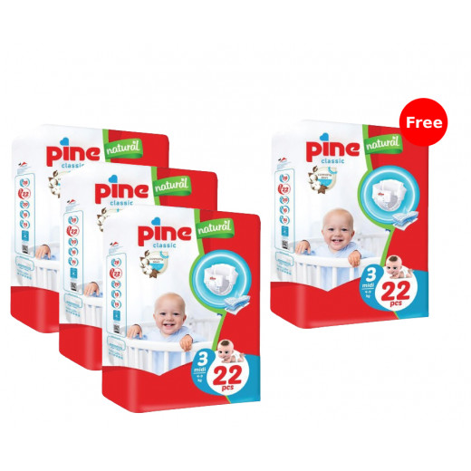 Pine Classic Diapers 3+1, Size 3, 22 Pads, From 4 to 9 kg