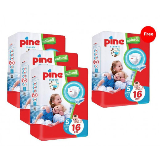 Pine Diapers 3+1, Classic Size 5, 16 Pads, from 11 to 25 kg