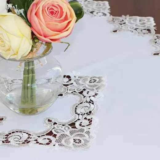 Nova Home  "Berna" Lace Coffee Table Tablecloth Set, Ivory Color, 3 Pieces