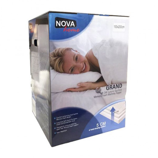 Nova Home Memory Foam Mattress Topper Diamond Stitch, White Color, 200*200 Cm