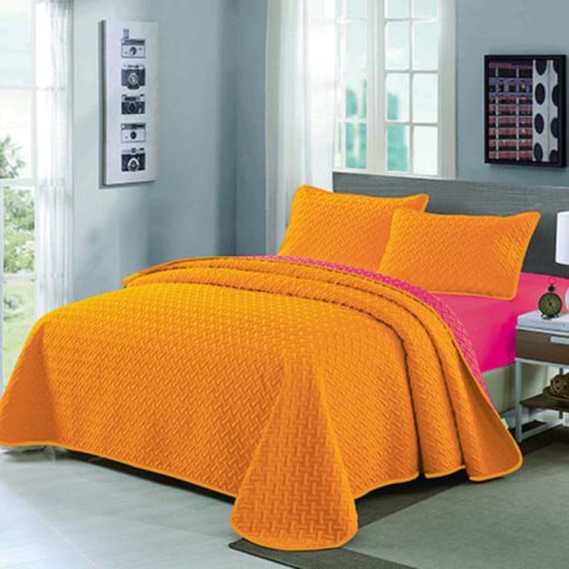 Nova Home Ivy Double Face Bed Spread Set, Twin Size, Fuchsia and Orange