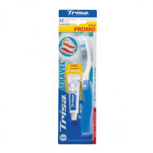 Medium folding travel toothbrush with Teriza toothpaste