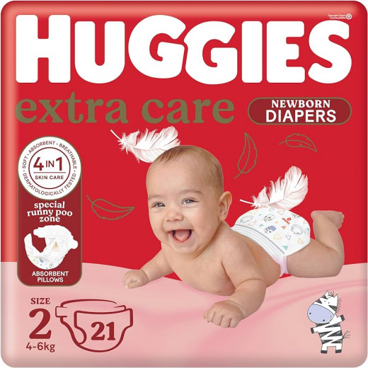 Huggies Diapers Newborn, Size 2, 4-6 Kg, 21 Diapers