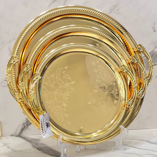 3 Pcs Round Stainless Steel Trays Set Golden