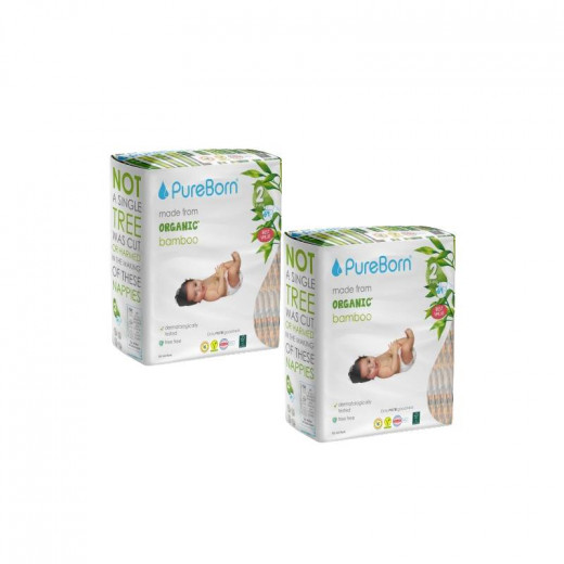 Pure Born Organic Nappies Double Pack, Tropoic Design, Size 2, 3-6 Kg, 64 Pieces, 2 Packs