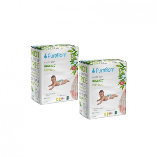 Pure Born Organic Nappy Size 3, Daisy Print, 5.5-8 Kg, 56 Nappies, 2-8 Months, 2 Packs