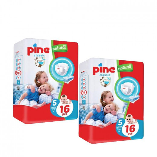 Pine Diapers, Classic Size 5, 16 Pads, from 11 to 25 kg, 2 Packs