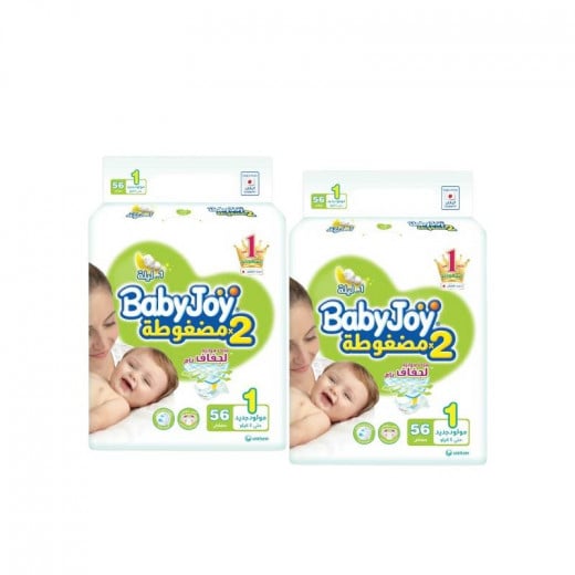 Baby Joy Diapers, Newborn, Size 1, from 0-4 kg ,56 Piece, 2 Packs