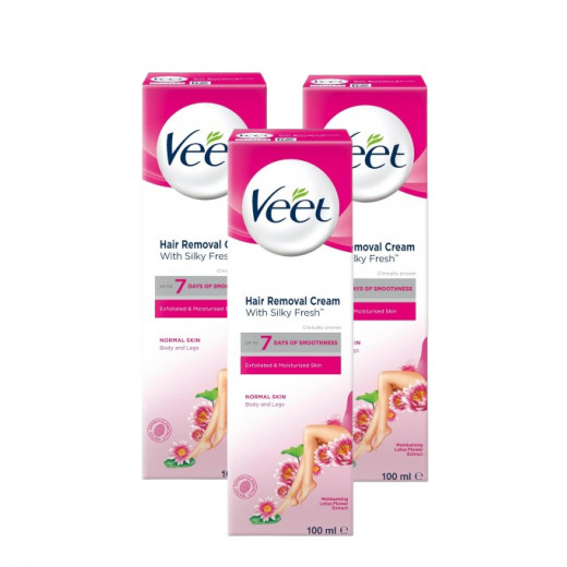 Veet Cream Hair Removal With Jasmine for Normal Skin, 100 Ml, 3 Packs