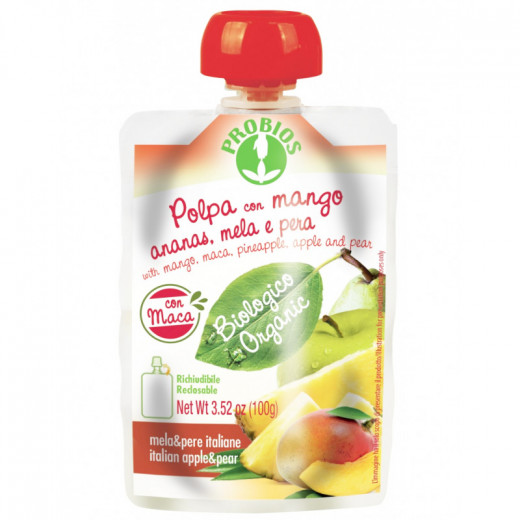 Probios Organic Mango Maca & Pineapple & Apple & Pear Pulp, 100 Gram, 6 Packs