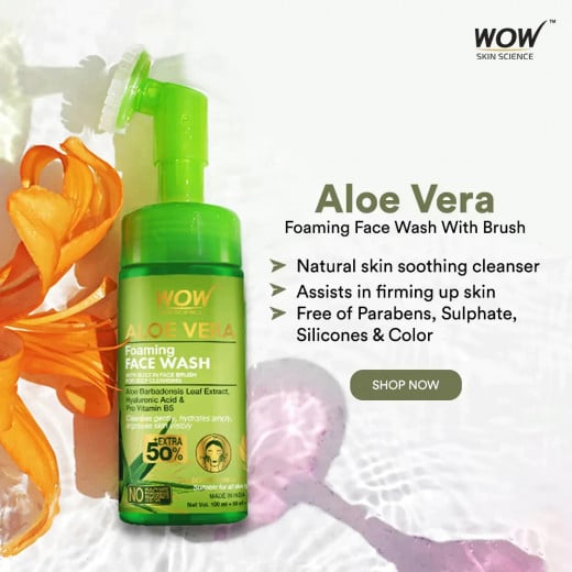 Wow Skin Science Aloe vera Face Wash With Brush, 150ml, 2 Packs