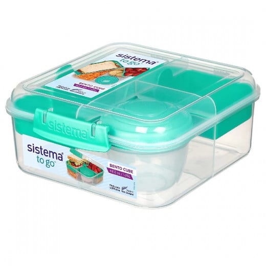 Sistema - Bento Cube Box to Go with Fruit Yogurt Pot 1.25 L - Turquoise