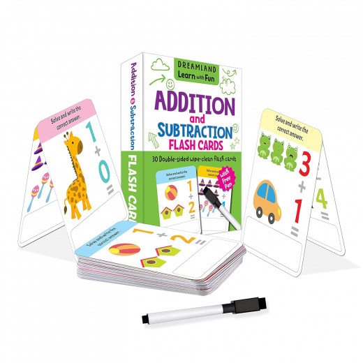 Dreamland | Flash Cards Addition and Subtraction | 30 Double Sided Wipe Clean Flash Cards for Kids