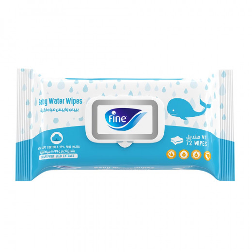 Fine Baby Water Wipes with Grapefruit Seed Extract, Soft Cotton, and 99% Pure Water - Pack of 72 Wipes