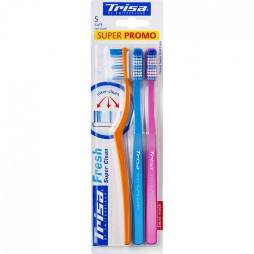 Trisa Fresh Super Clean Soft Toothbrush With Travel Cap, Assorted